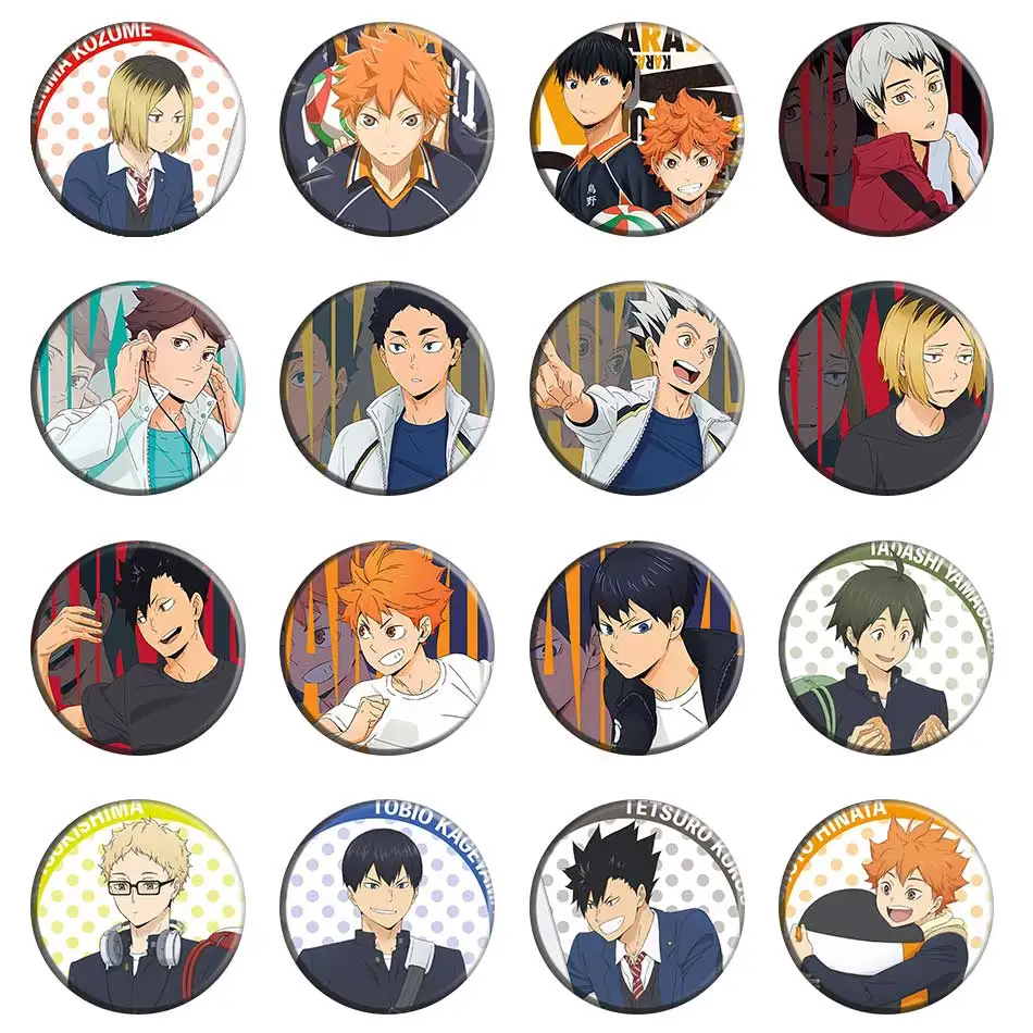 

58mm Anime Haikyuu!! Round Brooches Shoyo Hinata/Tobio Kageyama/Daichi Sawamura Koushi Cartoon Badge Pins for Accessory Gift Toy