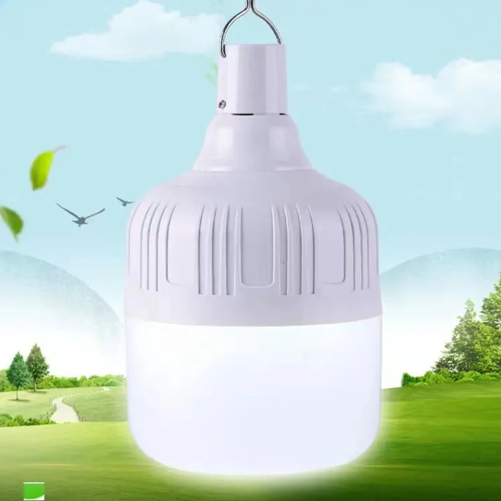 6500K White Light Rechargeable LED Light Bulb 80W USB Rechargeable Hanging LED Bulb Hanging Hook Touch Switch USB Camping Light
