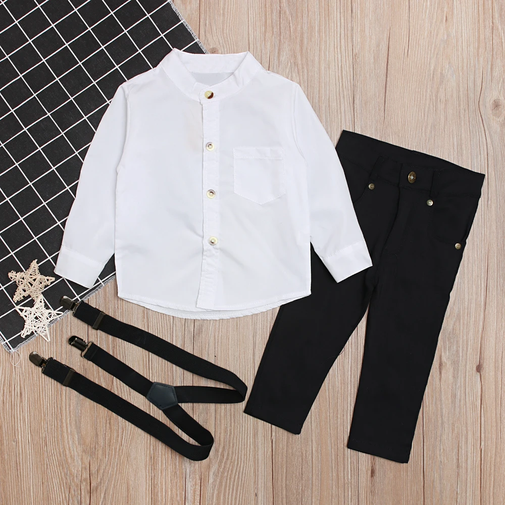 Children's European and American spring and autumn style boy gentleman's suit long-sleeved white shirt top + trousers th