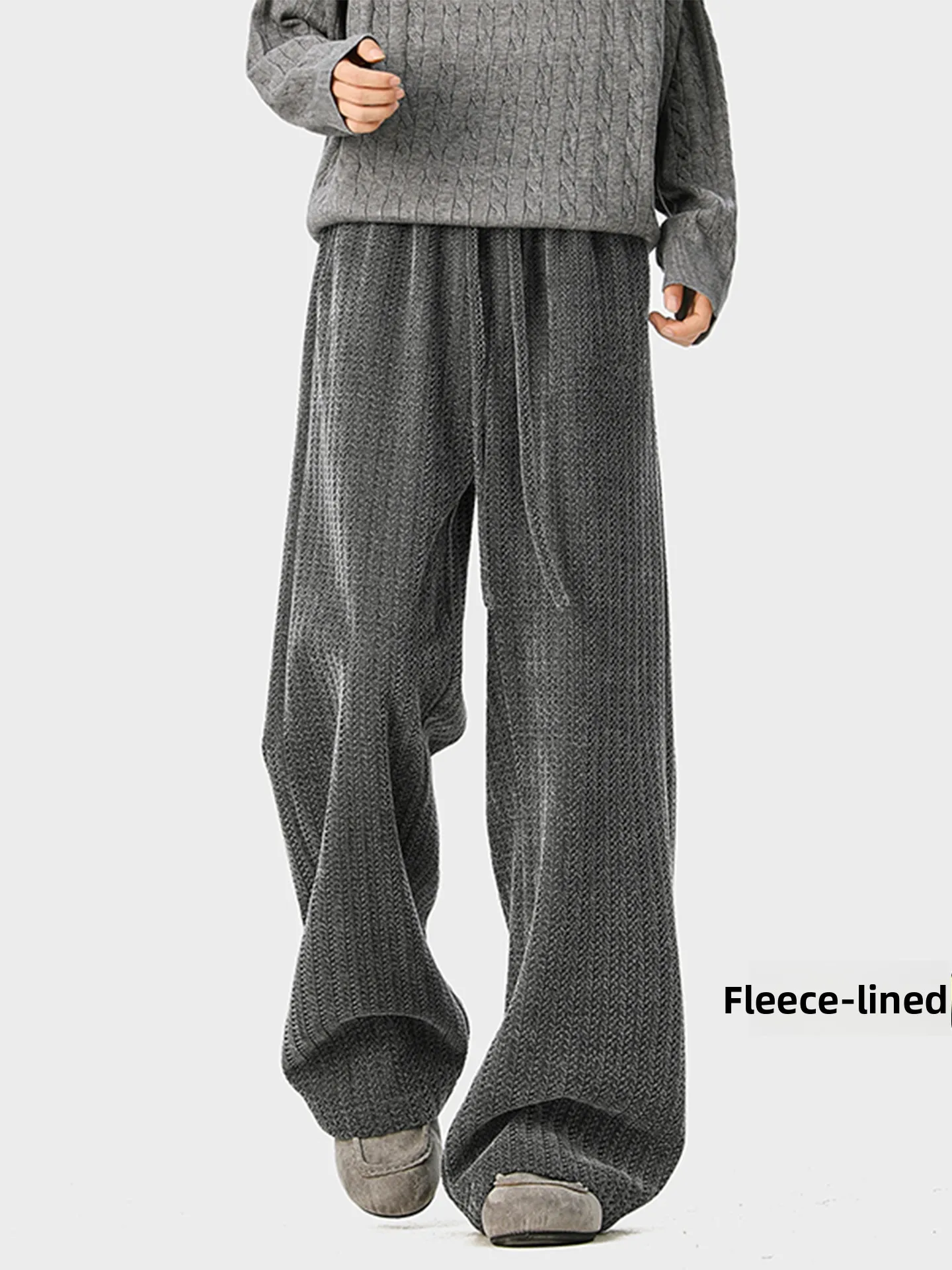 

Мужские брюки прямого кроя на флисовой подкладке, теплые зимние брюки, повседневные свободные широкие брюки, длинные брюки из полиэфирного волокна с эластичной резинкой на талии