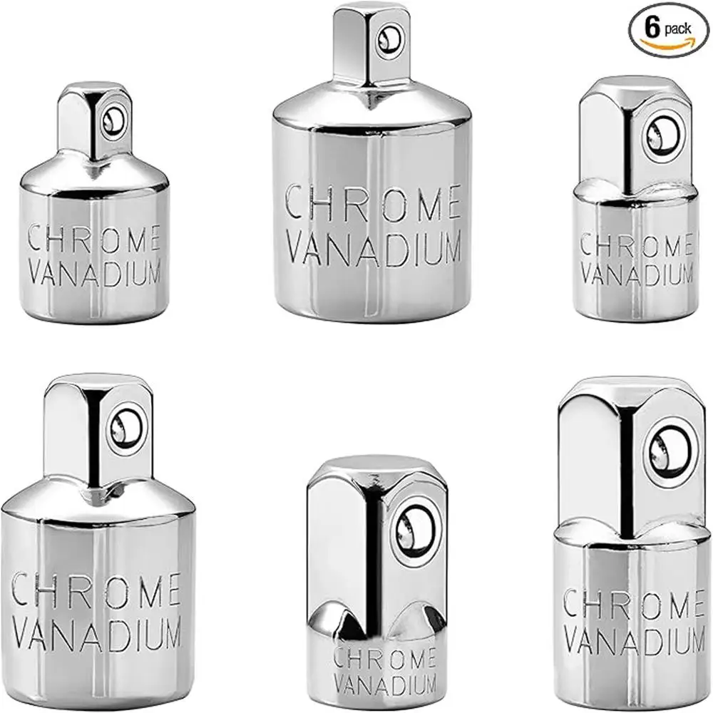 6 قطعة محول مأخذ التوصيل 1/4 "3/8" 1/2 "مجموعة محول الكروم الفاناديوم الصلب اسئلة/مجموعة تحويل المقبس لصيانة السيارات