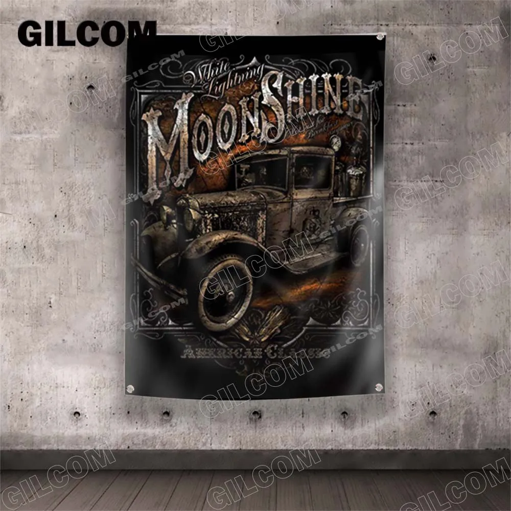 Flag Hot Road Custom Show Rockabilly  Music Home Poster Advertise Logo Sport Outdoor Club Digital Printing Banner Brass Grommet