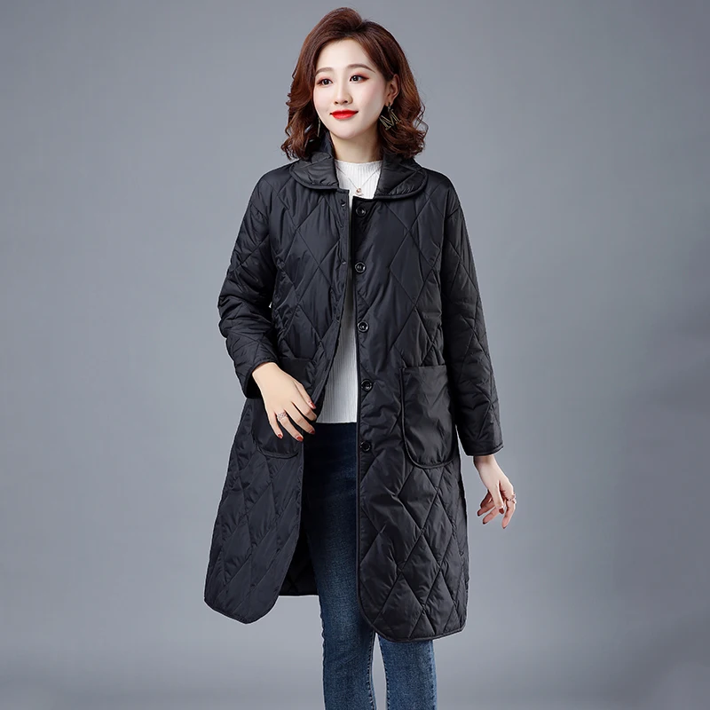 

High-End Anti-Aging Cotton Jacket for Women Loose Knee-Length Long Sleeve Commute Friendly Pure Color Mid-Length Coat
