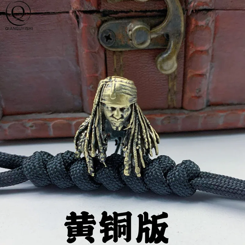 Hot Movie Character Pirates Captain Figurines Brass Paracord Bead DIY Knife Lanyard Pendant Charms EDC Accessories For Fans Gift