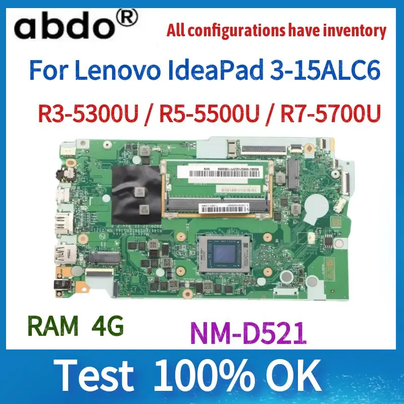 NM-D521 Motherboard.For IdeaPad 3-14ALC6 3-15ALC6  Laptop Motherboard.With R3 R5 R7 AMD CPU.8G RAM.100% test work