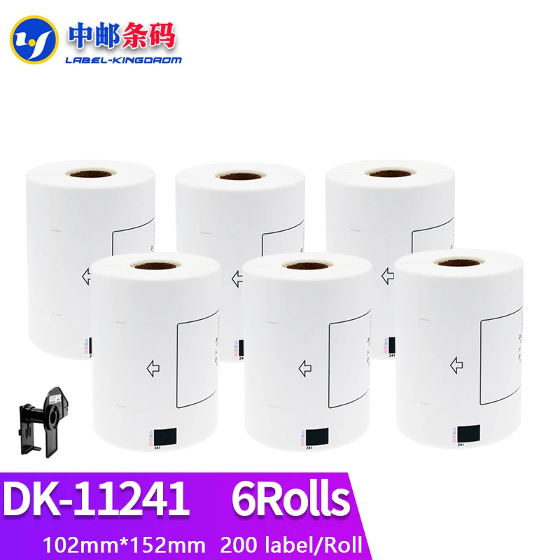 6 Refill Rolls Generic DK-11241 Label Diameter 102mm*152mm 200Pcs Compatible for Brother Label Printer White Paper DK-1241