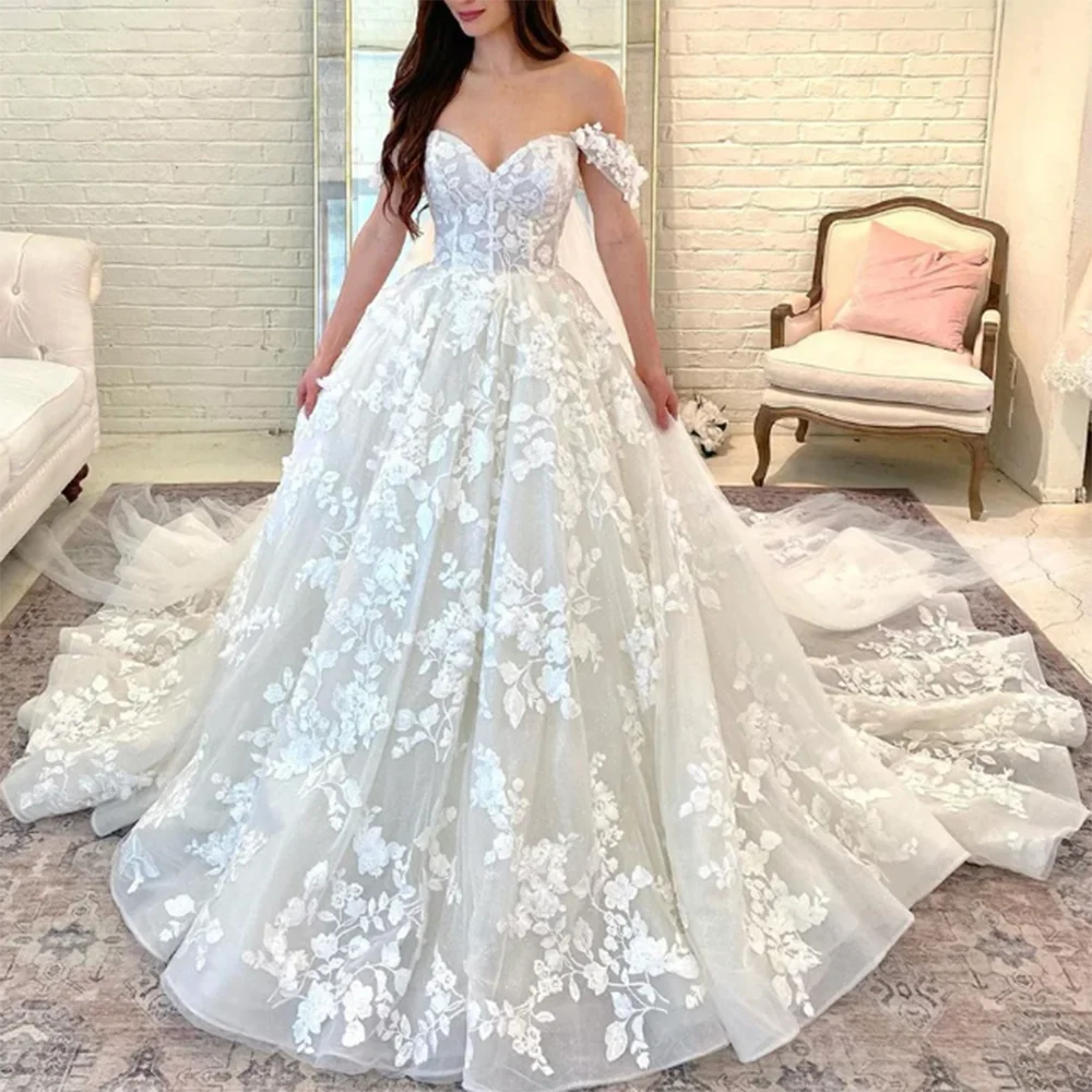 2024 nieuwe collectie luxe witte elegante lieverd romantische trouwjurk prachtige bloemen tule vloerlengte vestidos de novia