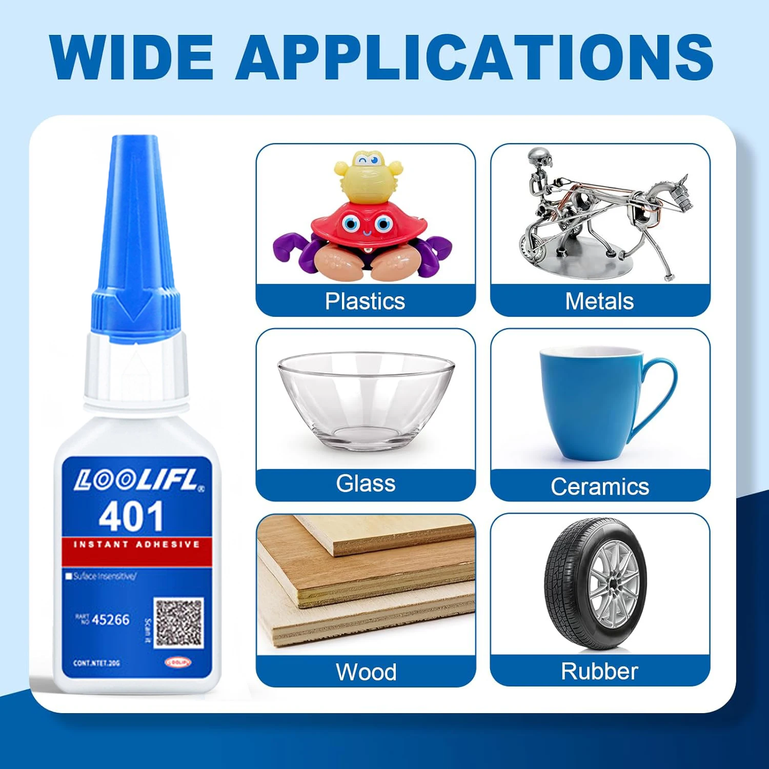 20g/Stück einzeln verpackt 401 Super Glue Leistungsstarker Sofort-Universalklebstoff, Cyanacrylat-Klebstoff für alle Fälle Schnelltrocknende Klebegeräte, Oberflächenunempfindlich