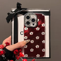 Fine hole vortex shell retro wine red hollow flower phone case for iPhone 11 12 13 14 15 16 pro max