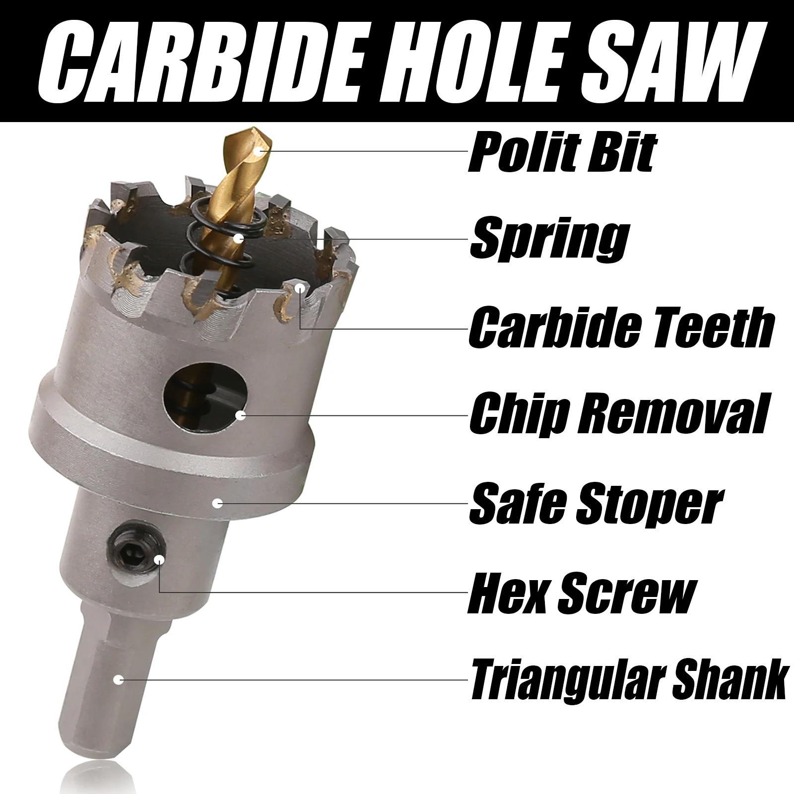 12-300mm TCT Hole Saw Carbide Tipped Hole Cutter With Titanium-Plated Pilot Drill Bit For Metal Stainless Steel Iron And Wood