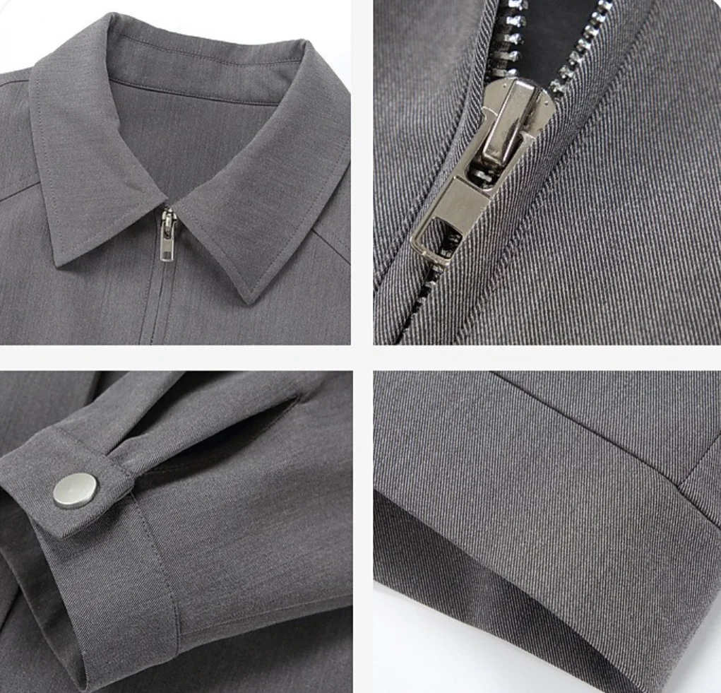 

Men's Vintage Jacket Heavyweight Black Cotton Zip-Up Coat with Lapel Collar Casual Commuting Jacket for Spring Fall