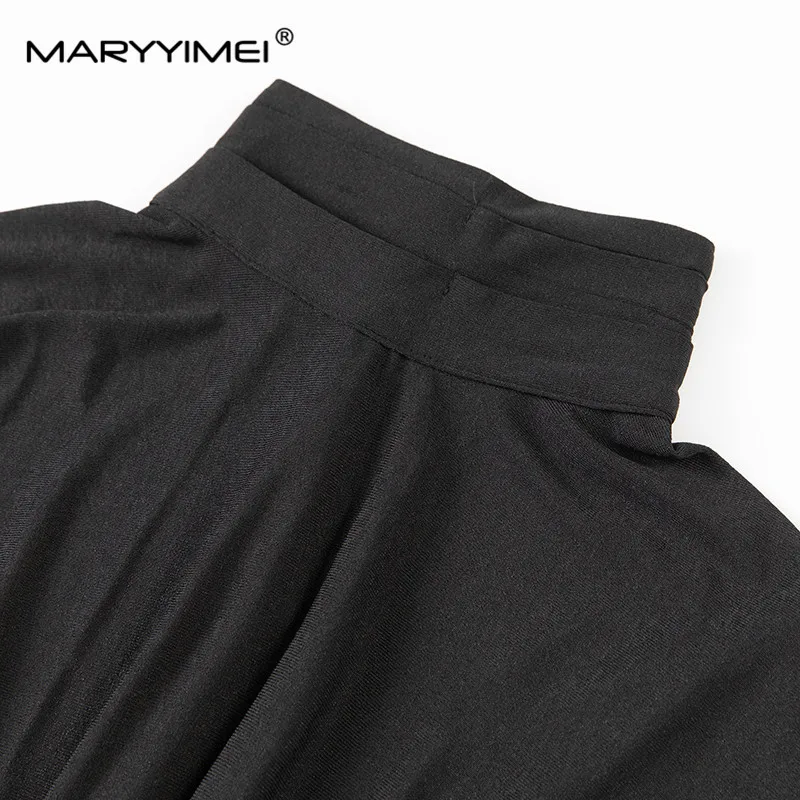 MARYYIMEI Autumn Winter Women\'s Dress Turtleneck Long Sleeved Design High Waiste Vintage Solid Color Dress