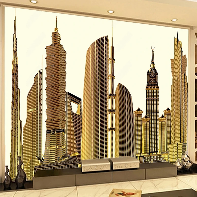Custom Size Wall Photo Mural Modern City Building Non-woven 3D Embossed Wallpaper Living Room TV Background Home Decor Backdrop