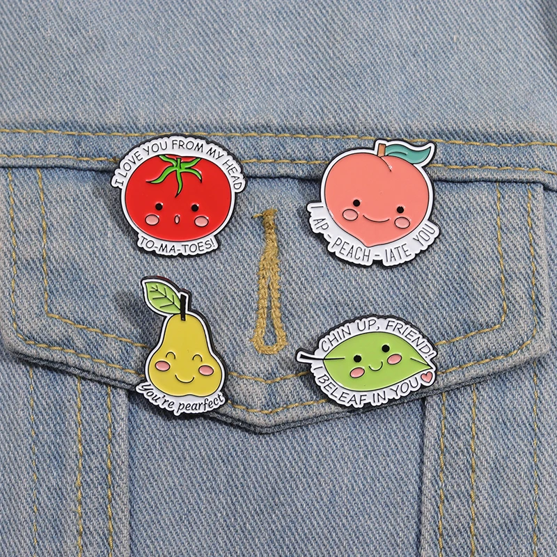 Cute Fruit Peach Pear Tomato Enamel Pins Custom You're Perfect Brooches Lapel Badges Cartoon Plant Jewelry Gift for Friends