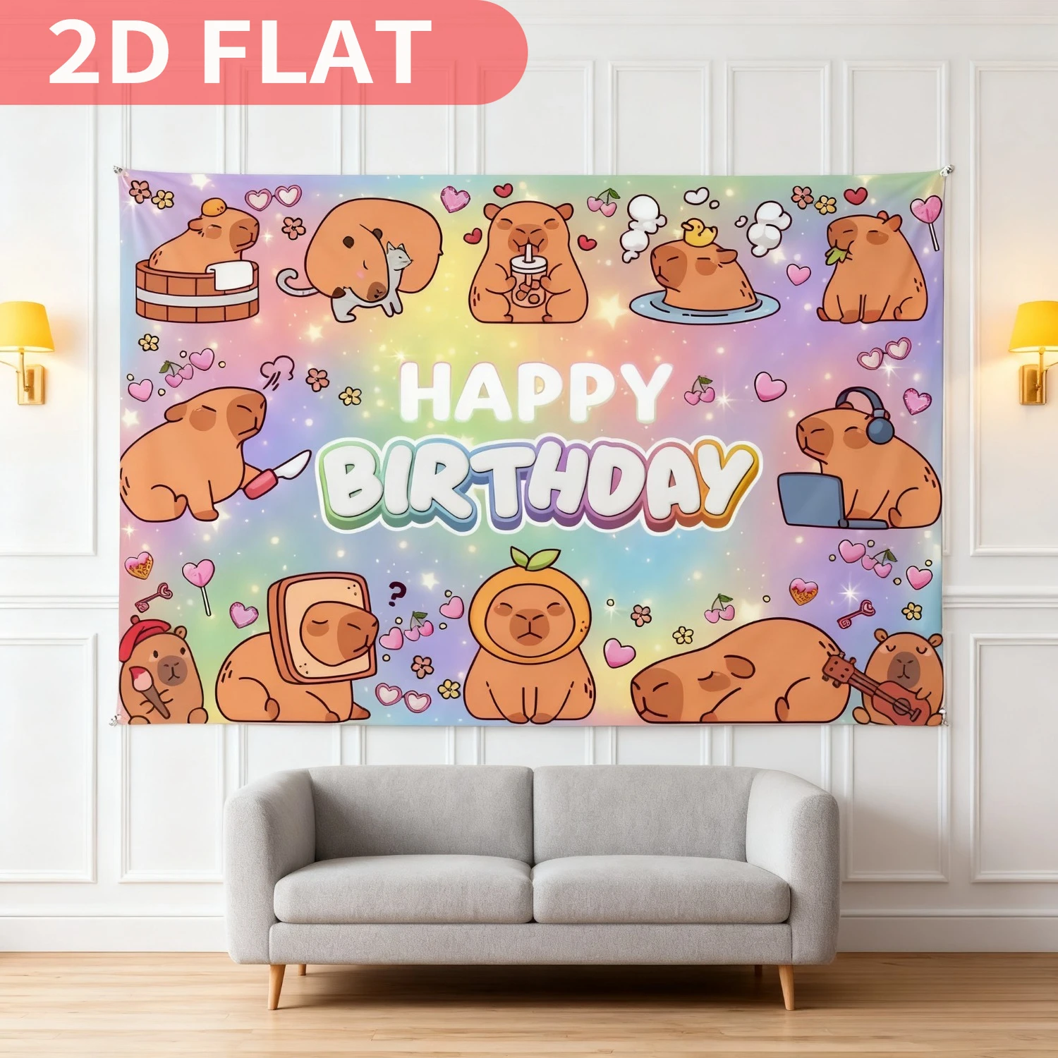 

1pc Capybara Happy Birthday Backdrop Tapestries, Cute Capybara Theme Photography Background Capybara Theme Party Supplies Banner