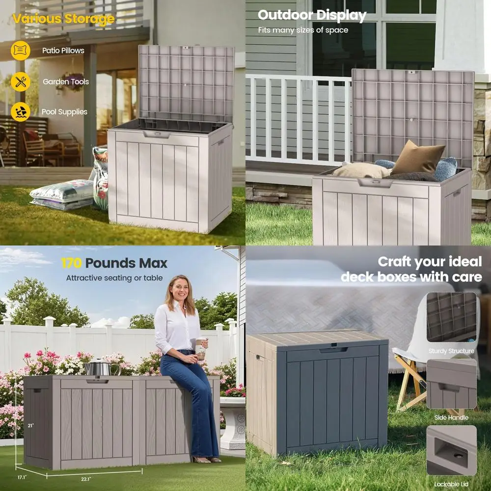 

31-галонный всепогодный ящик для хранения на открытом воздухе с замком, серый, для подушек для патио и садовых инструментов