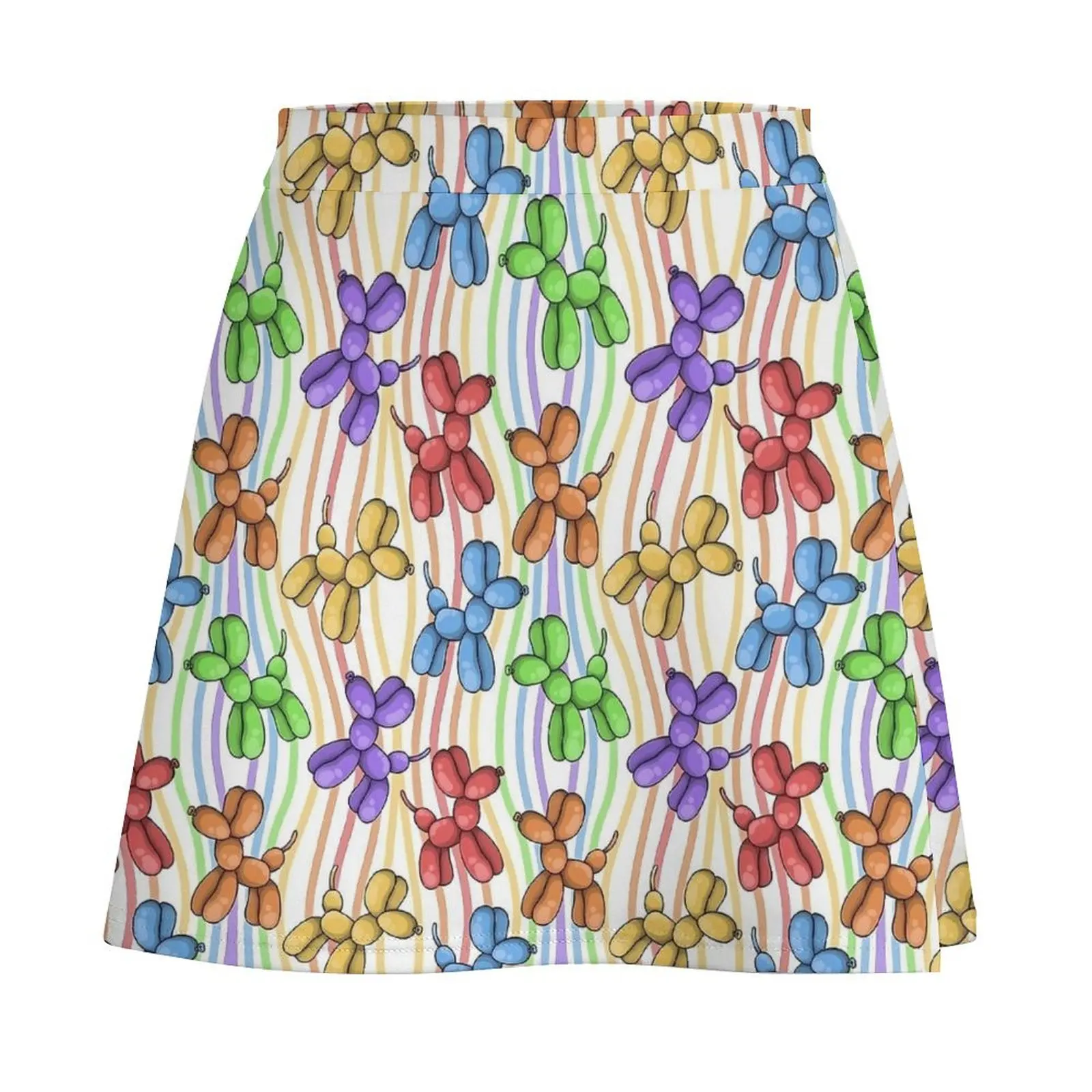 Falda con globos de arcoíris para perros, minifaldas bonitas con globos y animales para mujer, diseño de cintura alta, estilo callejero, falda informal de talla grande