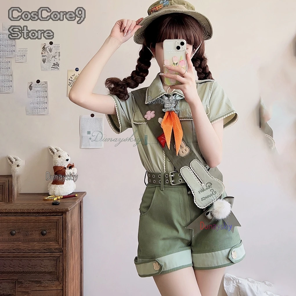 

New Spring Outing Of Rabbits Japanese Lolita Dress Green Short High Waist Skirt Sleeve Shirt And Shorts For Girl Women Cute Suit