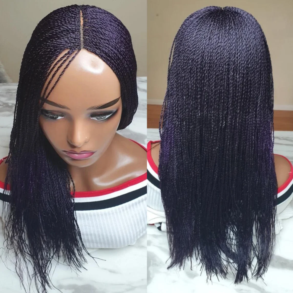 26inches micro twist braided wig frontal lace wig,Lace braiding lace wig Natural black Box hair