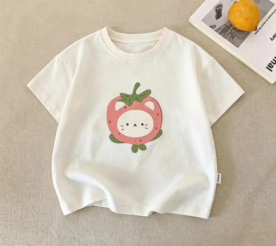 Summer Essential Kids Short Sleeve T Shirt Adorable Fruit Prints Soft Cotton Fabric Popular Children Tops For Sample Thin Wear