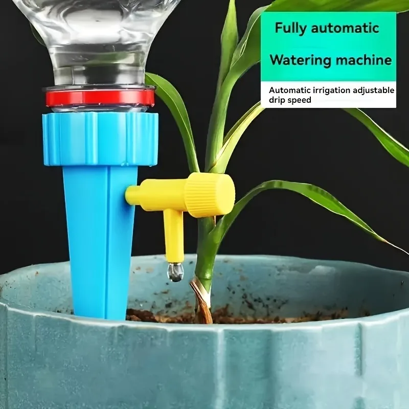 Automatic flower watering device, lazy gardening tool, adjustable plant nozzle and drip control valve, automatic drip device