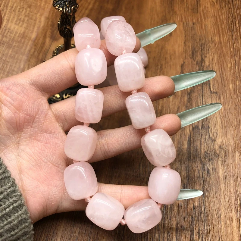 

French Sweet Style Short Necklace Elegant Temperament Hand-knotted Rose Quartz Stone Sweater Chain Earring Sets