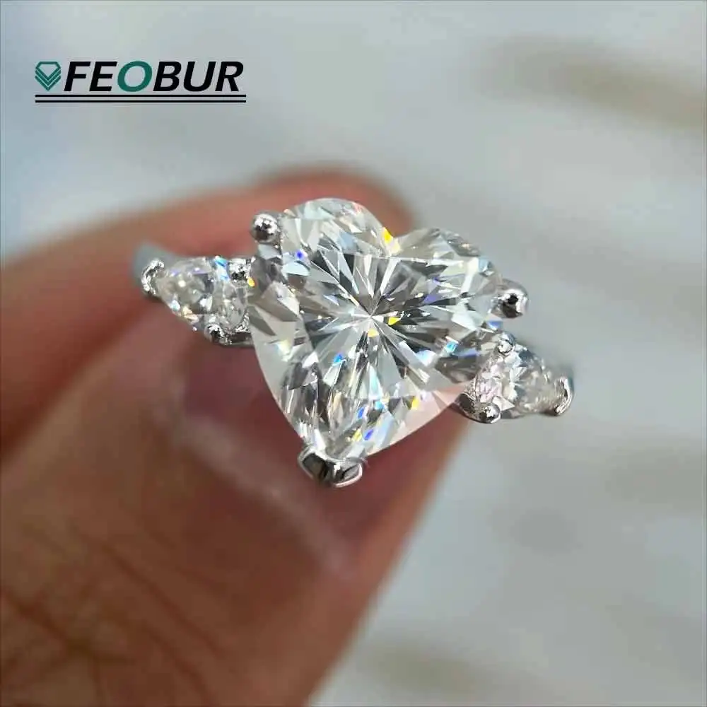 Certified 1/2/3/4CT Heart Cut Full Moissanite Ring for Women 925 Sterling Silver Diamond Promise Engagement Ring Jewelry Gift
