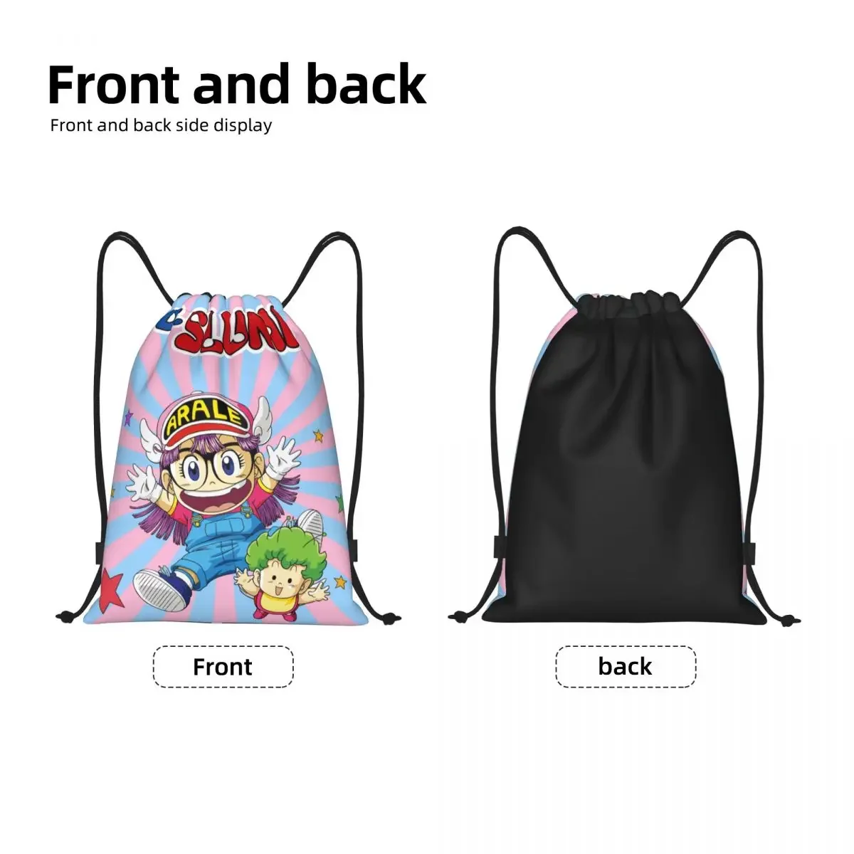 Custom Dr. Slump Anime Manga Drawstring Backpack, Sports Gym Bag para homens e mulheres, Arale Norimaki e Gatchan Training Sackpack