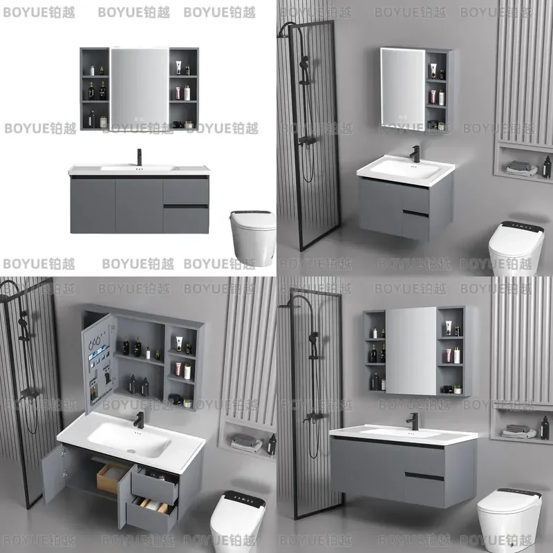 Honeycomb Aluminum Bathroom Vanity Set with Integrated Ceramic Basin Modern Wall Mounted Washbasin Cabinet Combo for Toilet