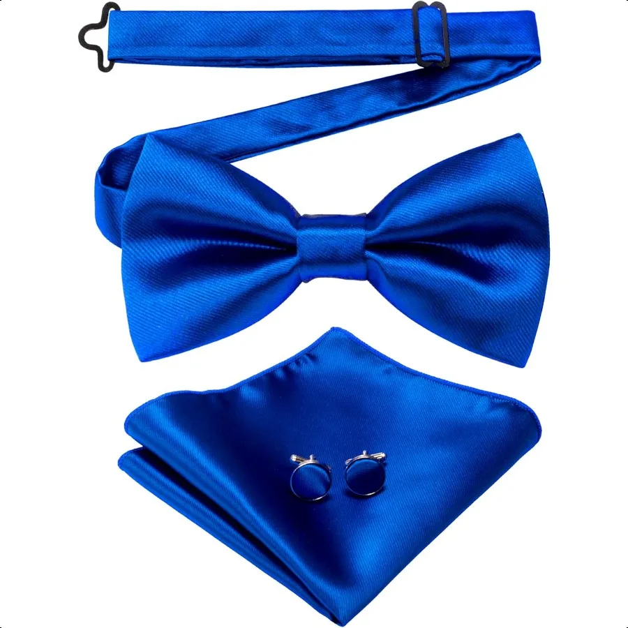 

Mens Solid Color Pretied Bow Tie and Pocket Square Cufflink Set