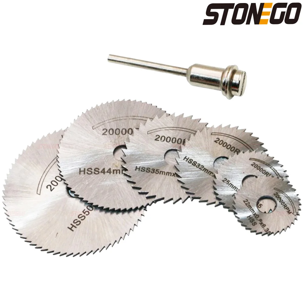 STONEGO 7Pcs/Set High Speed Steel Saw Blades with Mandrels - 22mm-50mm Diameter, 3.2/6.0mm Shank Saw Blade Set for Rotary Tool