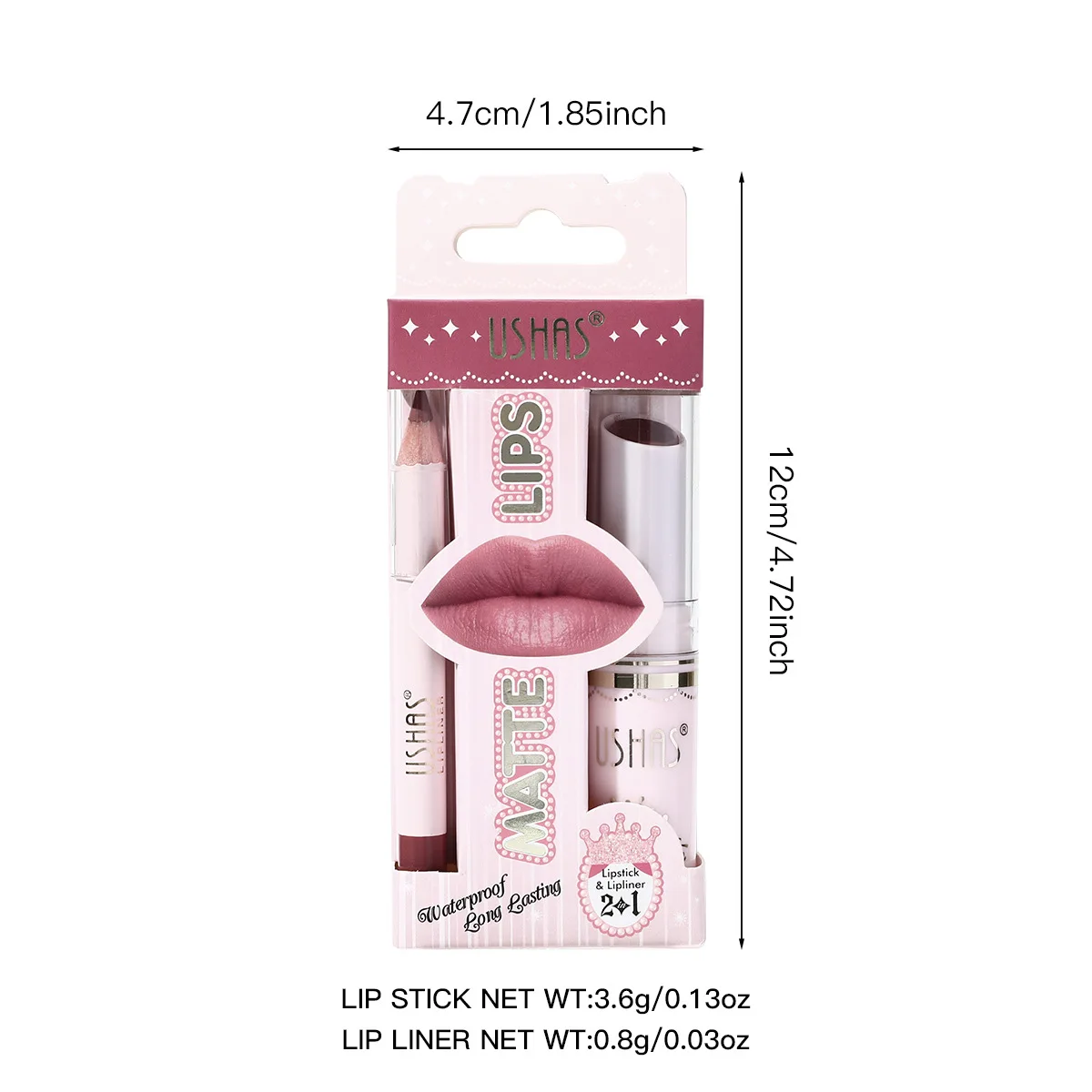 Juego de lápiz labial mate + delineador de labios de 6 colores USHAS, juego colorido de taza antiadherente resistente al agua y al sudor