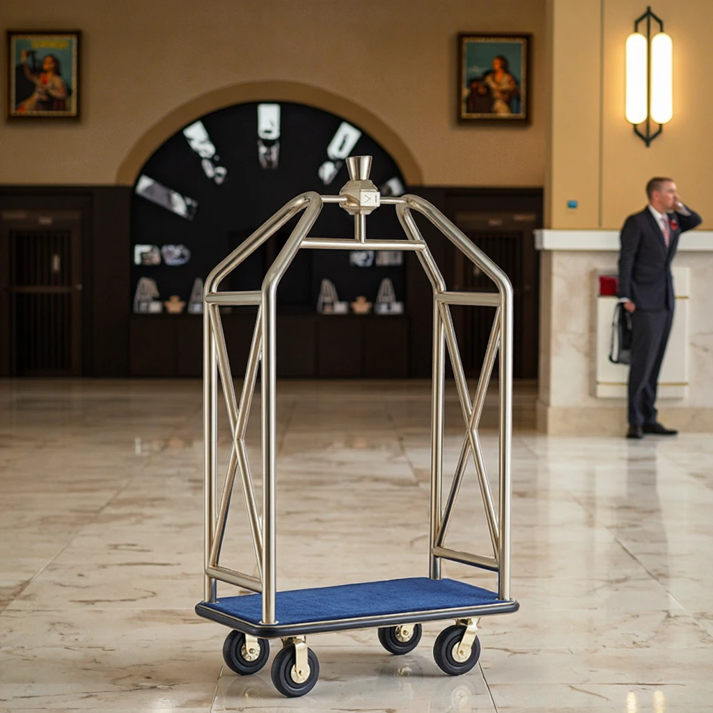 304 Stainless Steel Luggage Cart Commercial Bell Cart - Heavy Duty Hotel Trolley for Five Star Resort Airport Convention Center