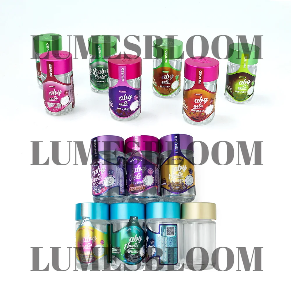 

5PC Jeete Infused Glass Jar Child Proof Lock Aluminum Lid Black Display Box New Plastic Storage Cans Purple Paper Cardboard 25pc