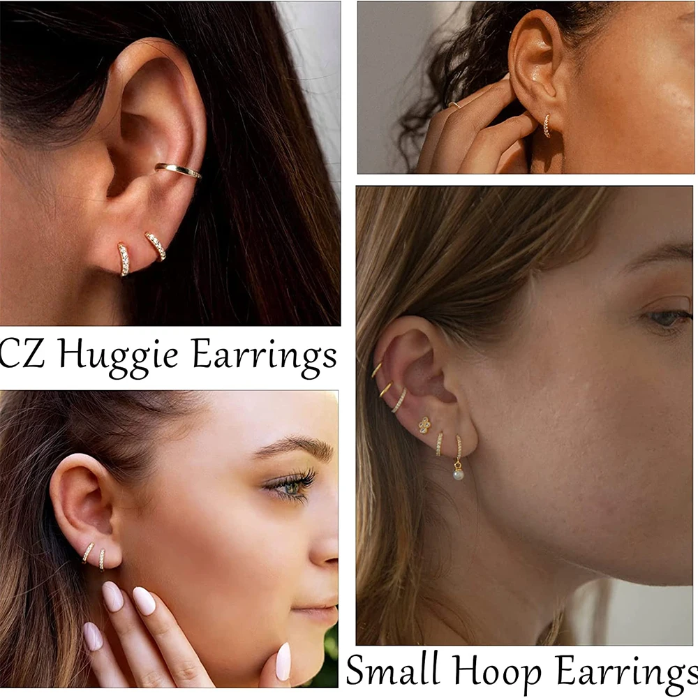 1Pair Gold Color Hoop Earrings For Women Fashion Cubic Zirconia Small Huggie Cartilage Earrings Helix Tragus Piercing Jewelry