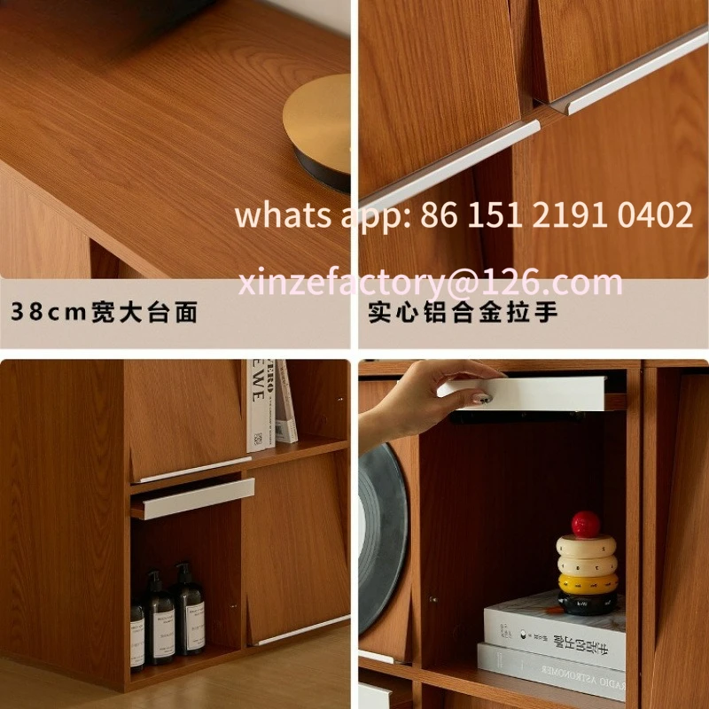 خزانة كتب من الخشب الصلب قابلة للتخصيص، خزانة منخفضة، خزانة شبكية من خشب البقس القديم الأوسط، جانب تخزين غرفة المعيشة، كاليفورنيا