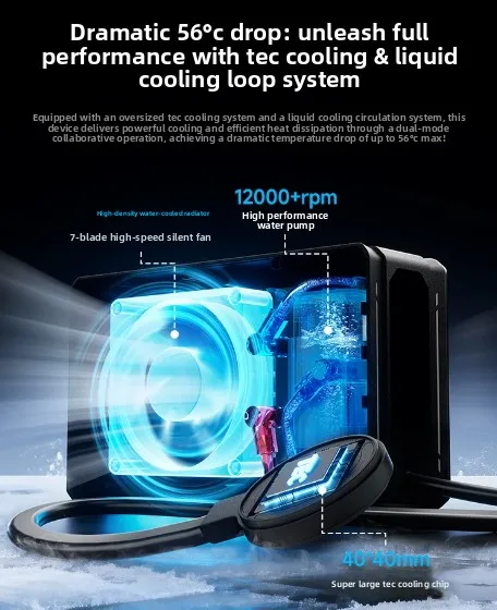 Liquid Cooling Phone Radiator for Gaming/Streaming, Low Noise Semiconductor Clip Cooler, Universal