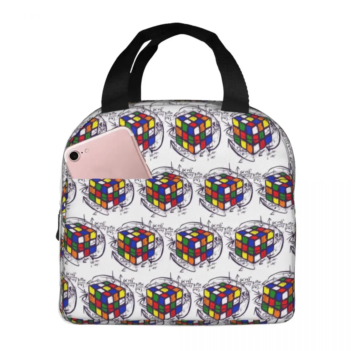 Math Rubiks Rubix Cube Insulated Lunch Bag for Women Children Portable Food Boxes Thermal Lunch Box Tote