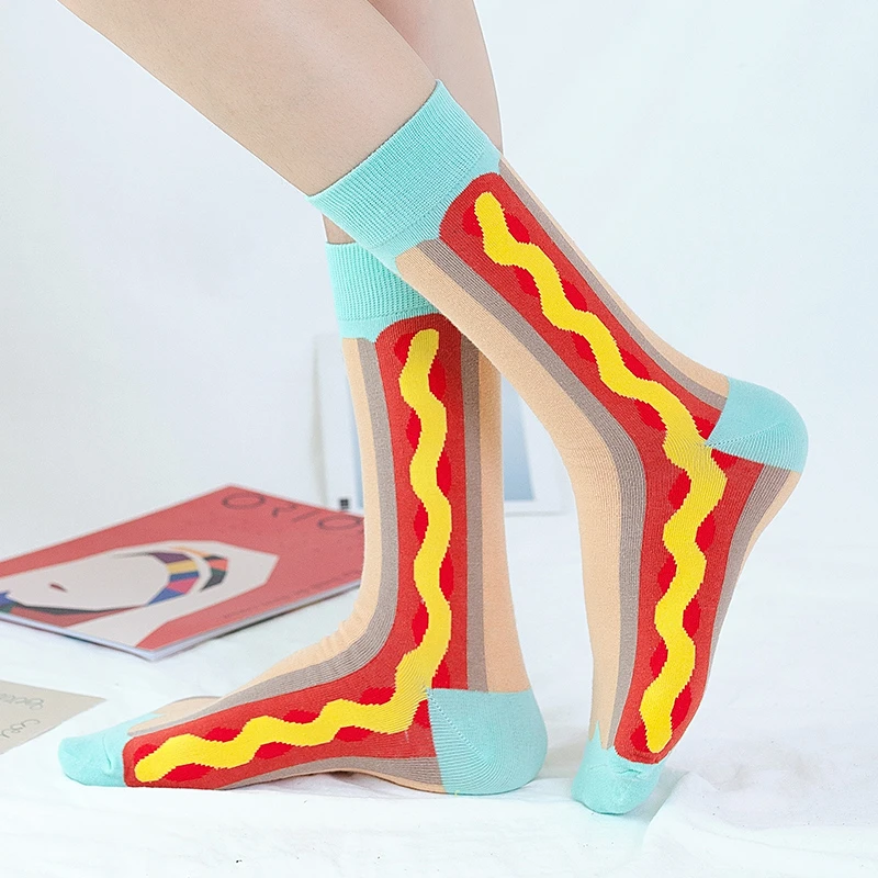 Men Women Funny Cotton Socks Fashion Hip Hop Harajuku Fruit Food Avocado Lemon Hamburger pizza Bacon Happy Casual Crew Socks