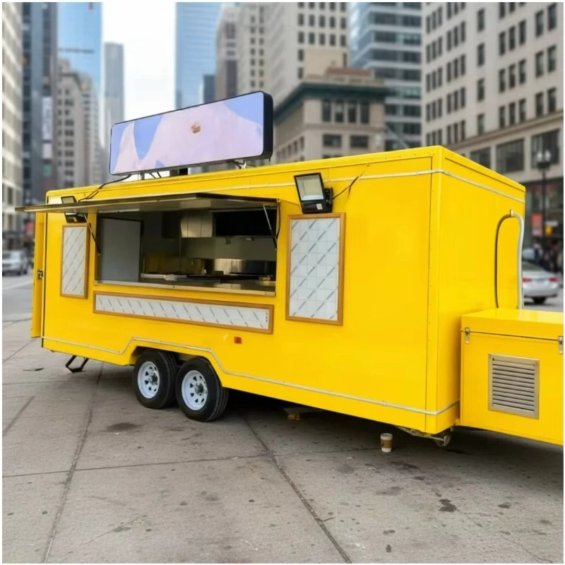 Mobile Kitchen Vending Food Truck Snack Trailer Hotdog Burger Van Coffee Cart Ice Cream Bar Multifunctional Towable Stainless view 4