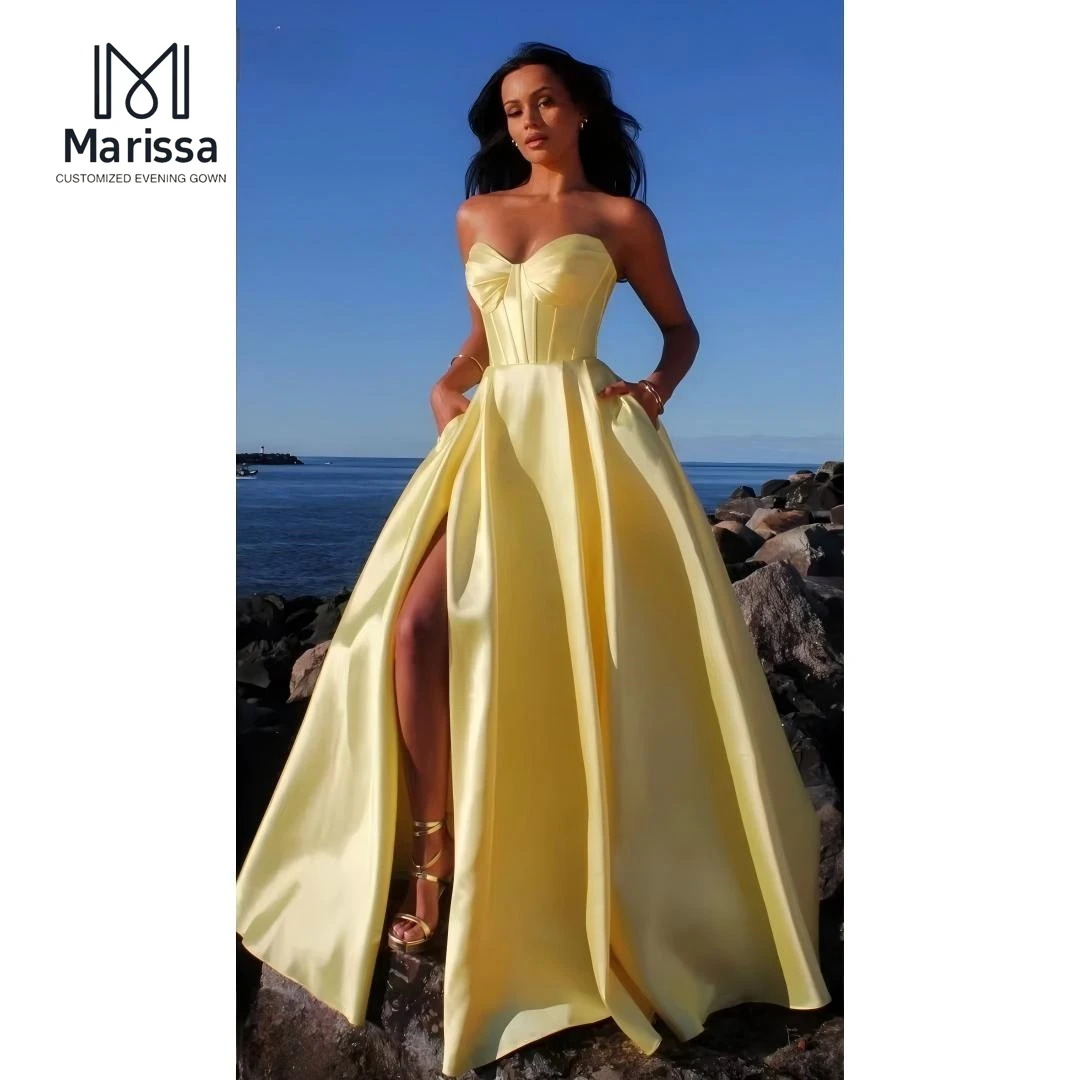 

Marissa Lemon Yellow Cocktail Dresses for Special Occasions A Line Satin Wedding Party Dress Elegant Prom Dresses Luxury Evening