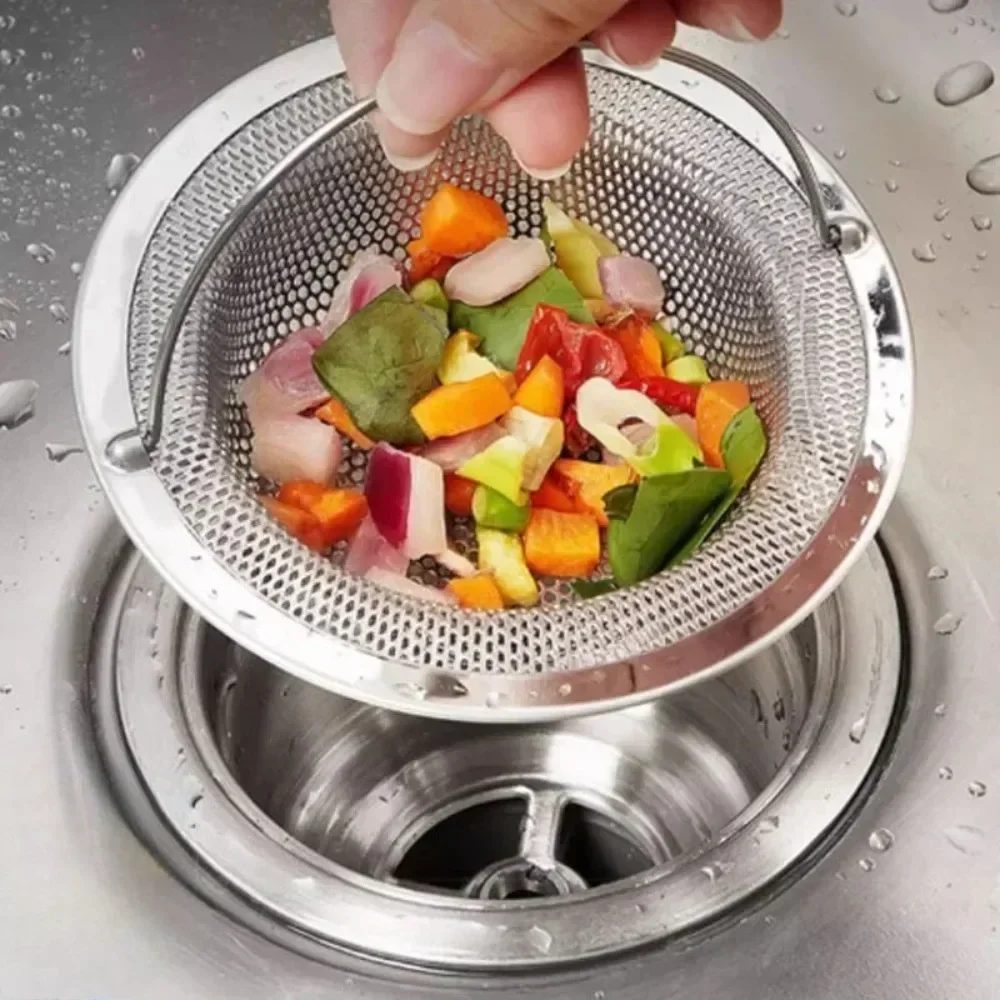 

1pcs Kitchen Sink Strainer with Handle & Stopper Replacement Drain Basket Stainless Steel Mesh Filter Waste Hole Sink Strainer