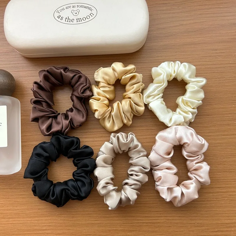 Women 100% Pure Mulberry Silk Hair Tie White Silk Scrunchies Girls Elastics Hair Rubber Band Solid Color hair rope chouchou soie