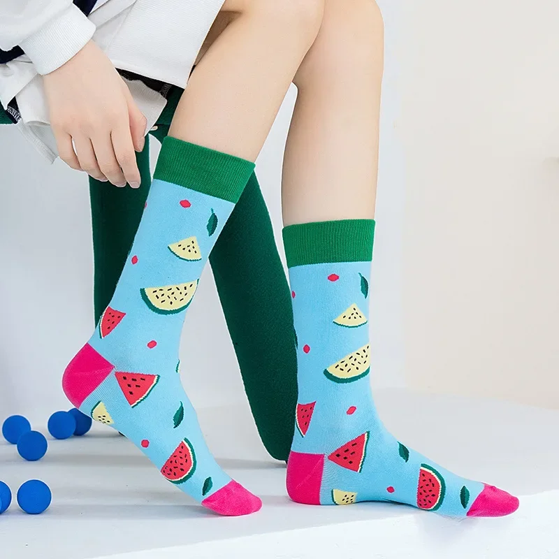 Fashion Women Fruit-patterned Short Socks Funky Strawberry Avocado and Watermelon Mid-calf Socks for Men EUR 37-44