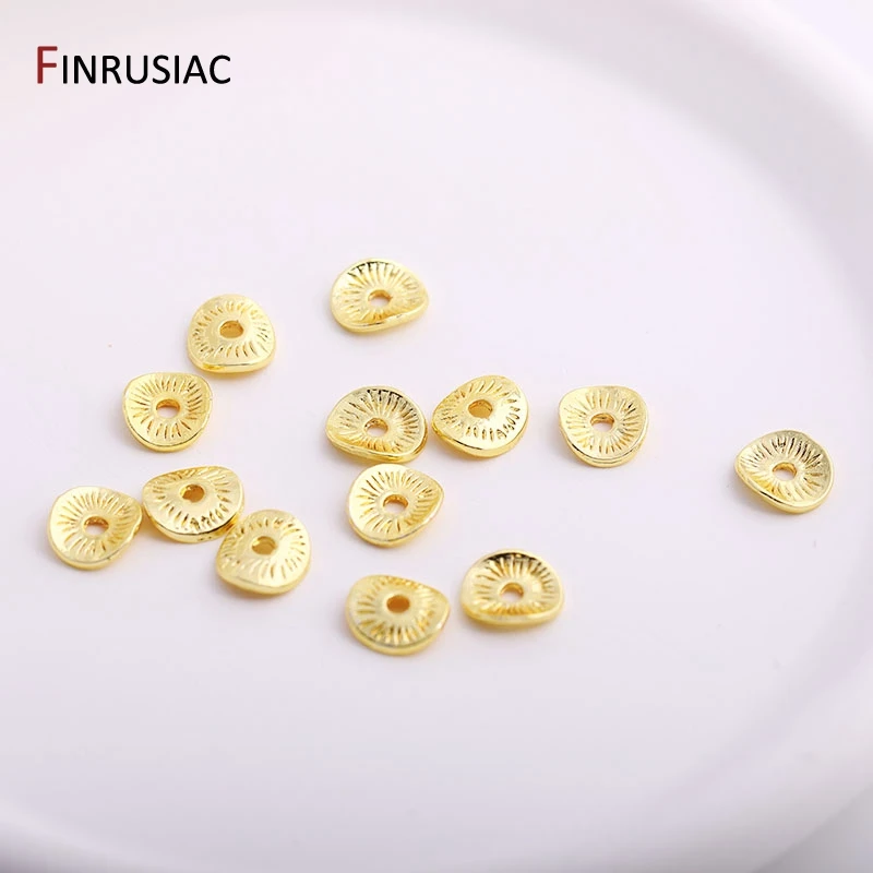 7.5mm*8.5mm Oval Flat Beads 14K Gold Plated Brass Stripe Spacer Beads For DIY High Quality Jewelry Making Accessories Wholesale