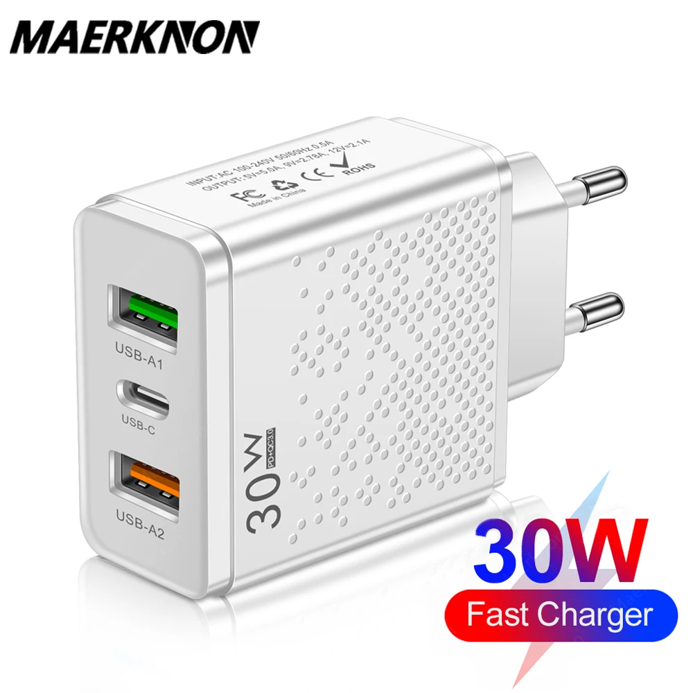 מטען USB PD Quick Charge 3.0 30W מהיר לטלפונים מתאם לאייפון סמסונג הואווי שיאומי 3 יציאות EU/US Plug מתאם קיר