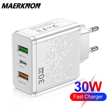 PD USB şarj hızlı şarj 3.0 30W hızlı telefonlar şarj adaptörü iPhone Samsung Huawei Xiaomi 3 port ab/abd Plug duvar adaptörü