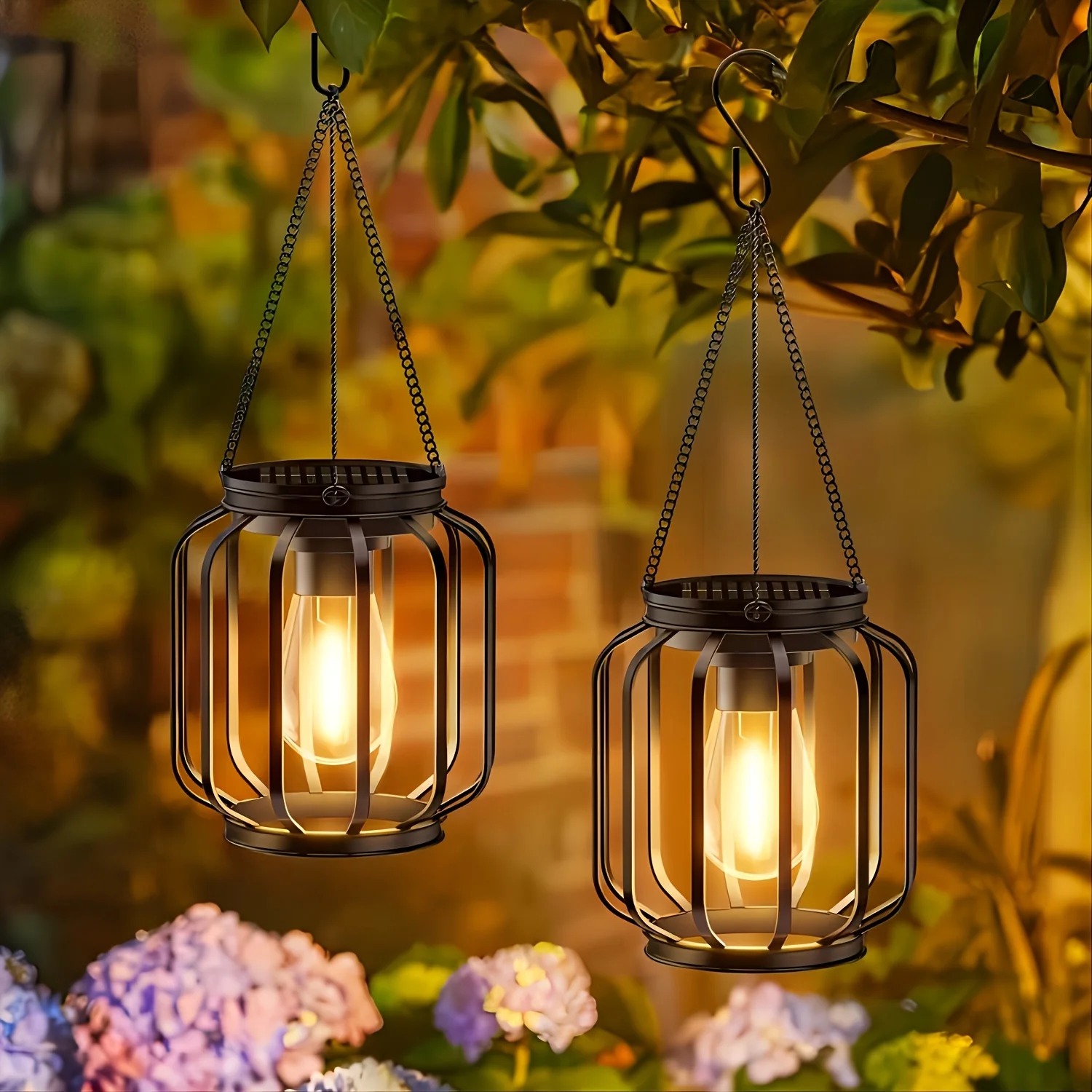 2 Pack Brighter Cylindrical Hanging Solar Lights Outdoor, Auto On/Off Outdoor Solar Lights for Yard Garden Patio Pathway Decor