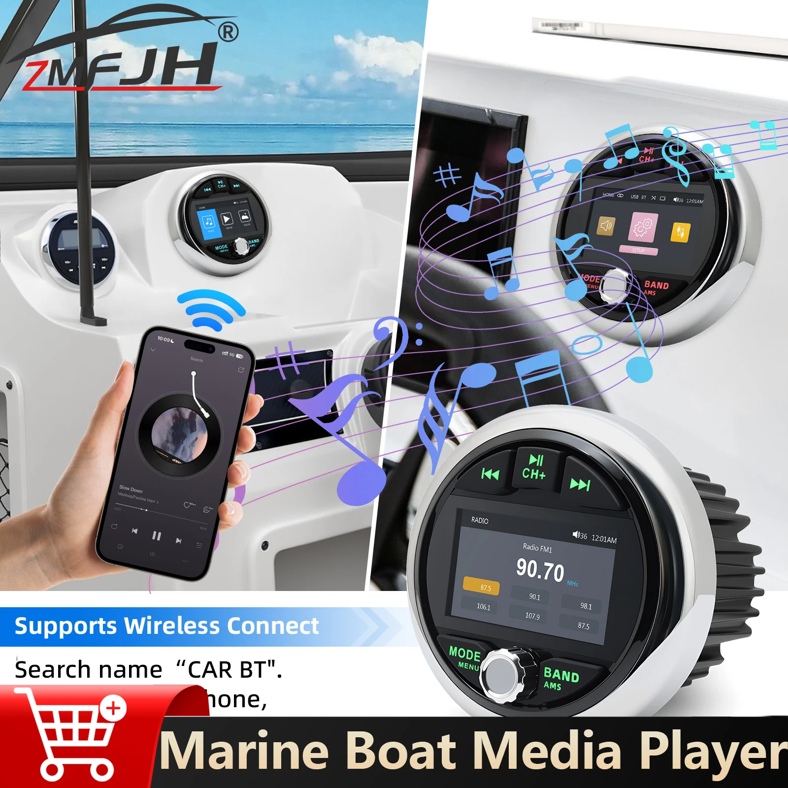 

Marine Audio Stereo Bluetooth-compatible MP5 Media Player FM AM USB Port AUX Radio Player For Boat Yacht ATV UTV Accessories
