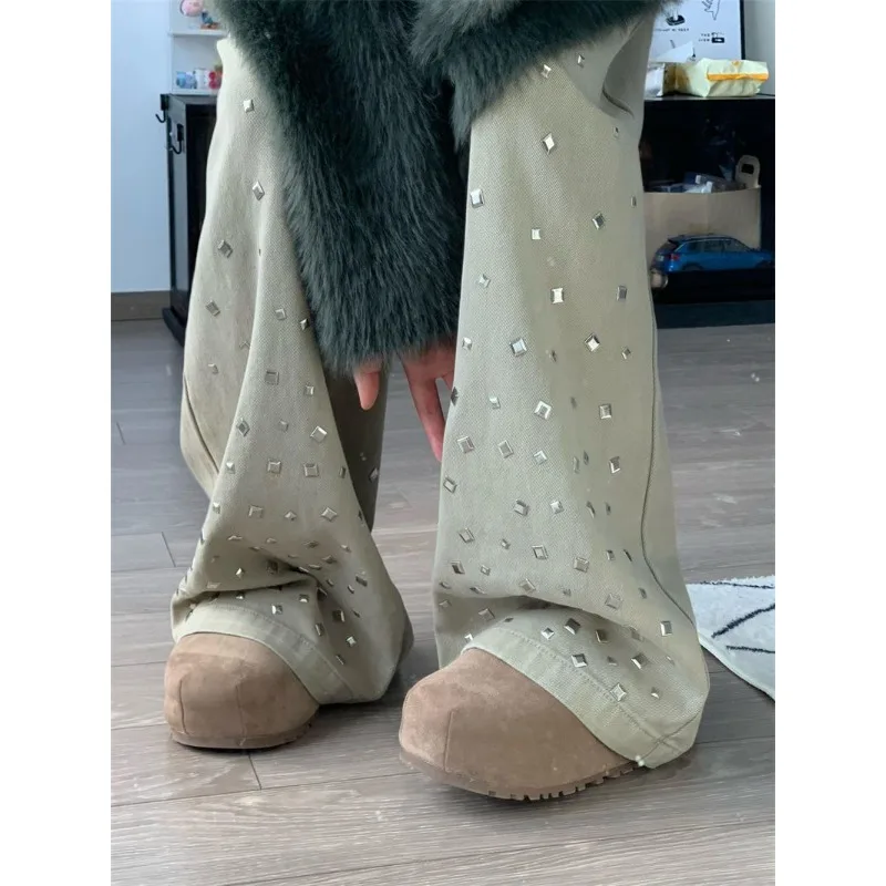 Pantalon taille haute ample et ajusté, nouveau Style rétro diamant, jambes larges, longueur au sol, automne 2025